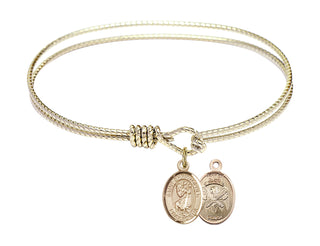 6 1/4 inch Oval Eye Hook Hamilton Gold Bangle Bracelet with a 14kt Gold Filled Saint Christopher/Nat'l Guard charm.