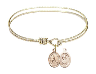 6 1/4 inch Oval Eye Hook Hamilton Gold Bangle Bracelet with a 14kt Gold Filled Saint Christopher/Baseball charm.