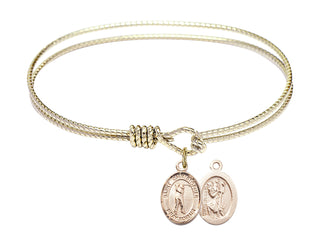 6 1/4 inch Oval Eye Hook Hamilton Gold Bangle Bracelet with a 14kt Gold Filled Saint Christopher/Golf charm.