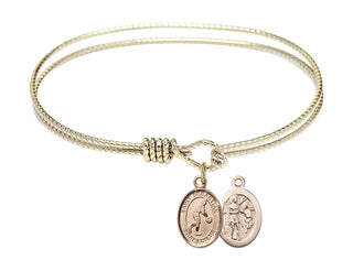 6 1/4 inch Oval Eye Hook Hamilton Gold Bangle Bracelet with a 14kt Gold Filled Saint Sebastian/Basketball charm.