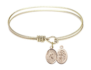 6 1/4 inch Oval Eye Hook Hamilton Gold Bangle Bracelet with a 14kt Gold Filled Saint Sebastian / Rugby charm.