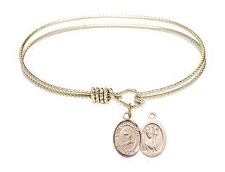 6 1/4 inch Oval Eye Hook Hamilton Gold Bangle Bracelet with a 14kt Gold Filled Saint Christopher / Skiing charm.