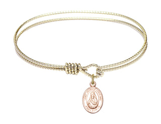 6 1/4 inch Oval Eye Hook Hamilton Gold Bangle Bracelet with a 14kt Gold Filled Saint Jadwiga of Poland charm. Engraved Catholic Saint Jewelry