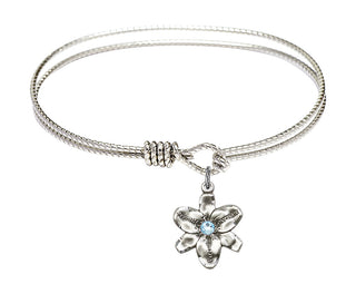 6 1/4 inch Oval Eye Hook Rhodium Bangle Bracelet with a Sterling Silver Chastity charm.