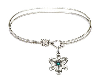 6 1/4 inch Oval Eye Hook Rhodium Bangle Bracelet with a Sterling Silver Chastity charm.