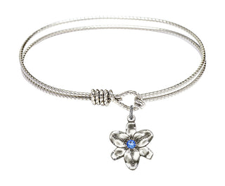 6 1/4 inch Oval Eye Hook Rhodium Bangle Bracelet with a Sterling Silver Chastity charm.