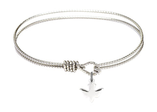 6 1/4 inch Oval Eye Hook Rhodium Bangle Bracelet with a Sterling Silver Holy Spirit charm.