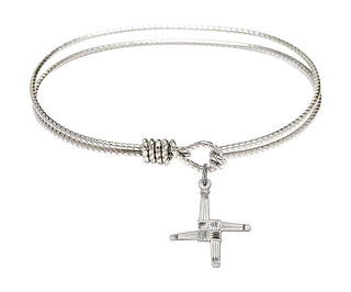 6 1/4 inch Oval Eye Hook Rhodium Bangle Bracelet with a Sterling Silver Saint Brigid Cross charm.