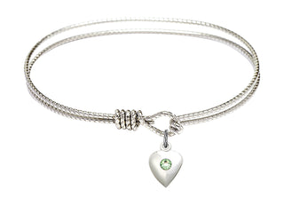 6 1/4 inch Oval Eye Hook Rhodium Bangle Bracelet with a Sterling Silver Heart charm.