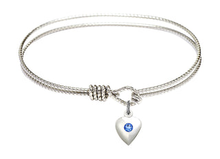 6 1/4 inch Oval Eye Hook Rhodium Bangle Bracelet with a Sterling Silver Heart charm.