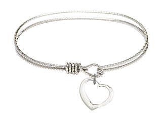 6 1/4 inch Oval Eye Hook Rhodium Bangle Bracelet with a Sterling Silver Heart charm.