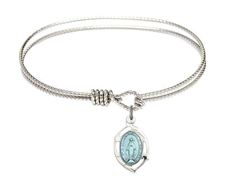 6 1/4 inch Oval Eye Hook Rhodium Bangle Bracelet with a Sterling Silver Miraculous Leaf charm.