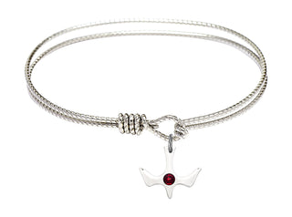 6 1/4 inch Oval Eye Hook Rhodium Bangle Bracelet with a Sterling Silver Holy Spirit charm.