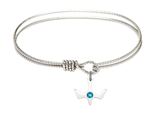 6 1/4 inch Oval Eye Hook Rhodium Bangle Bracelet with a Sterling Silver Holy Spirit charm.