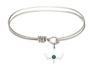 6 1/4 inch Oval Eye Hook Rhodium Bangle Bracelet with a Sterling Silver Holy Spirit charm.