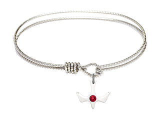 6 1/4 inch Oval Eye Hook Rhodium Bangle Bracelet with a Sterling Silver Holy Spirit charm.