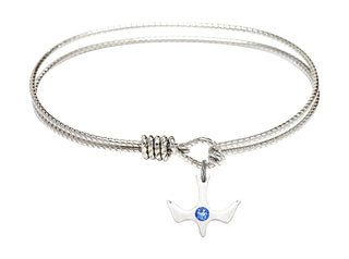 6 1/4 inch Oval Eye Hook Rhodium Bangle Bracelet with a Sterling Silver Holy Spirit charm.