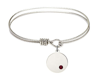 6 1/4 inch Oval Eye Hook Rhodium Bangle Bracelet with a Sterling Silver Plain Disc charm.