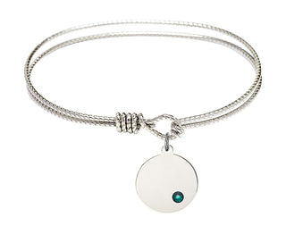 6 1/4 inch Oval Eye Hook Rhodium Bangle Bracelet with a Sterling Silver Plain Disc charm.