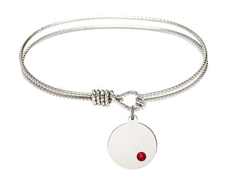 6 1/4 inch Oval Eye Hook Rhodium Bangle Bracelet with a Sterling Silver Plain Disc charm.