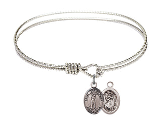 6 1/4 inch Oval Eye Hook Rhodium Bangle Bracelet with a Sterling Silver Saint Christopher/Golf charm.
