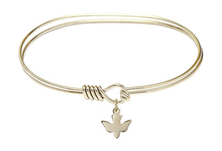 7 inch Oval Eye Hook Hamilton Gold Bangle Bracelet with a 14kt Gold Filled Holy Spirit charm.