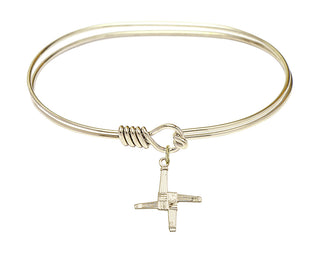 7 inch Oval Eye Hook Hamilton Gold Bangle Bracelet with a 14kt Gold Filled Saint Brigid Cross charm.