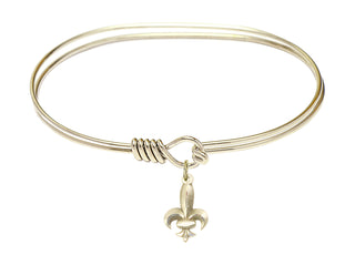 7 inch Oval Eye Hook Hamilton Gold Bangle Bracelet with a 14kt Gold Filled Fleur de Lis charm.