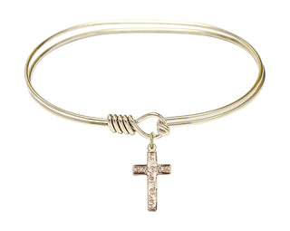7 inch Oval Eye Hook Hamilton Gold Bangle Bracelet with a 14kt Gold Filled Cross charm.