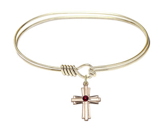 7 inch Oval Eye Hook Hamilton Gold Bangle Bracelet with a 14kt Gold Filled Cross charm.