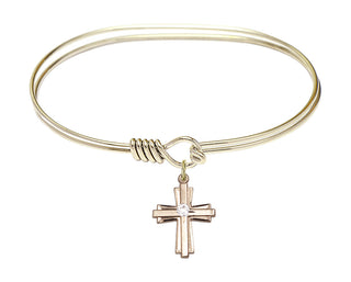 7 inch Oval Eye Hook Hamilton Gold Bangle Bracelet with a 14kt Gold Filled Cross charm.