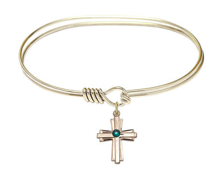 7 inch Oval Eye Hook Hamilton Gold Bangle Bracelet with a 14kt Gold Filled Cross charm.