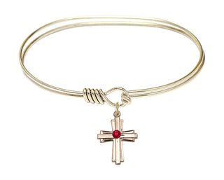 7 inch Oval Eye Hook Hamilton Gold Bangle Bracelet with a 14kt Gold Filled Cross charm.