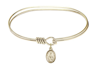 7 inch Oval Eye Hook Hamilton Gold Bangle Bracelet with a 14kt Gold Filled Miraculous charm.