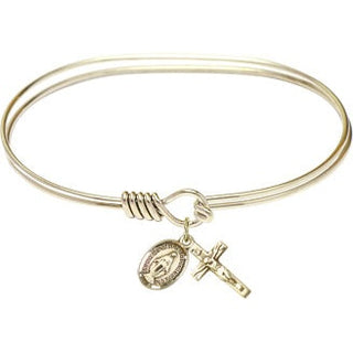 7 inch Oval Eye Hook Hamilton Gold Bangle Bracelet with a 14kt Gold Filled Miraculous charm.