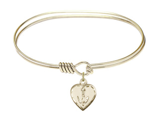 7 inch Oval Eye Hook Hamilton Gold Bangle Bracelet with a 14kt Gold Filled Heart / Confirmation charm.