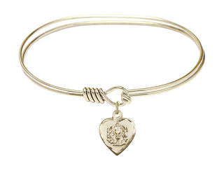 7 inch Oval Eye Hook Hamilton Gold Bangle Bracelet with a 14kt Gold Filled Heart / Communion charm.