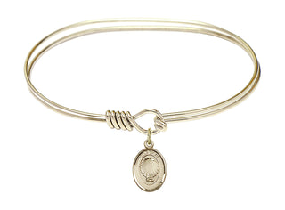 7 inch Oval Eye Hook Hamilton Gold Bangle Bracelet with a 14kt Gold Filled Baptism charm.