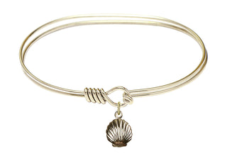 7 inch Oval Eye Hook Hamilton Gold Bangle Bracelet with a 14kt Gold Filled Shell charm.