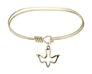 7 inch Oval Eye Hook Hamilton Gold Bangle Bracelet with a 14kt Gold Filled Holy Spirit charm.