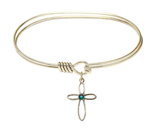 7 inch Oval Eye Hook Hamilton Gold Bangle Bracelet with a 14kt Gold Filled Loop Cross charm.