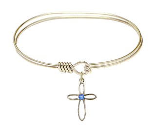 7 inch Oval Eye Hook Hamilton Gold Bangle Bracelet with a 14kt Gold Filled Loop Cross charm.