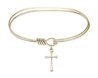 7 inch Oval Eye Hook Hamilton Gold Bangle Bracelet with a 14kt Gold Filled Maltese Cross charm.