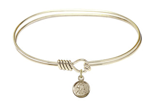 7 inch Oval Eye Hook Hamilton Gold Bangle Bracelet with a 14kt Gold Filled Guardian Angel charm.