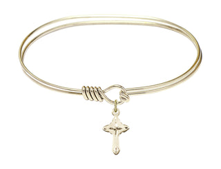7 inch Oval Eye Hook Hamilton Gold Bangle Bracelet with a 14kt Gold Filled Cross charm.