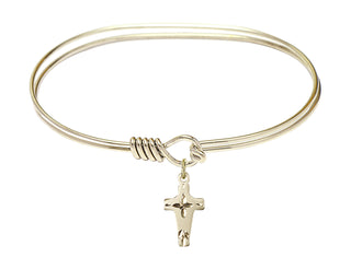 7 inch Oval Eye Hook Hamilton Gold Bangle Bracelet with a 14kt Gold Filled Cross charm.