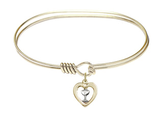7 inch Oval Eye Hook Hamilton Gold Bangle Bracelet with a Two-Tone GF/SS Heart / Chalice charm.