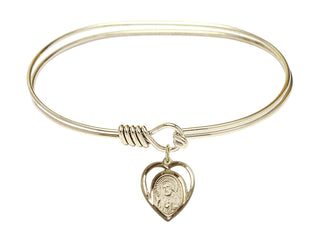 7 inch Oval Eye Hook Hamilton Gold Bangle Bracelet with a 14kt Gold Filled Scapular charm.