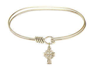 7 inch Oval Eye Hook Hamilton Gold Bangle Bracelet with a 14kt Gold Filled Celtic Cross charm.