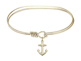7 inch Oval Eye Hook Hamilton Gold Bangle Bracelet with a 14kt Gold Filled Anchor charm.